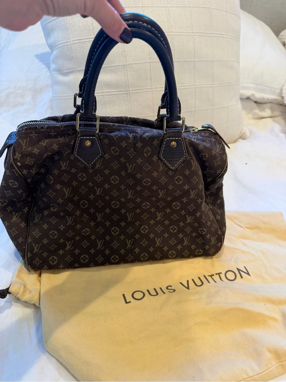 Authentic Louis Vuitton Brown Monogram Satchel with Dark Brown Handles